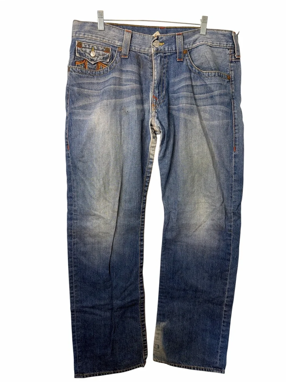 True Religion Jeans Mens Blue Dark Wash Rainbow Billy Straight Leg